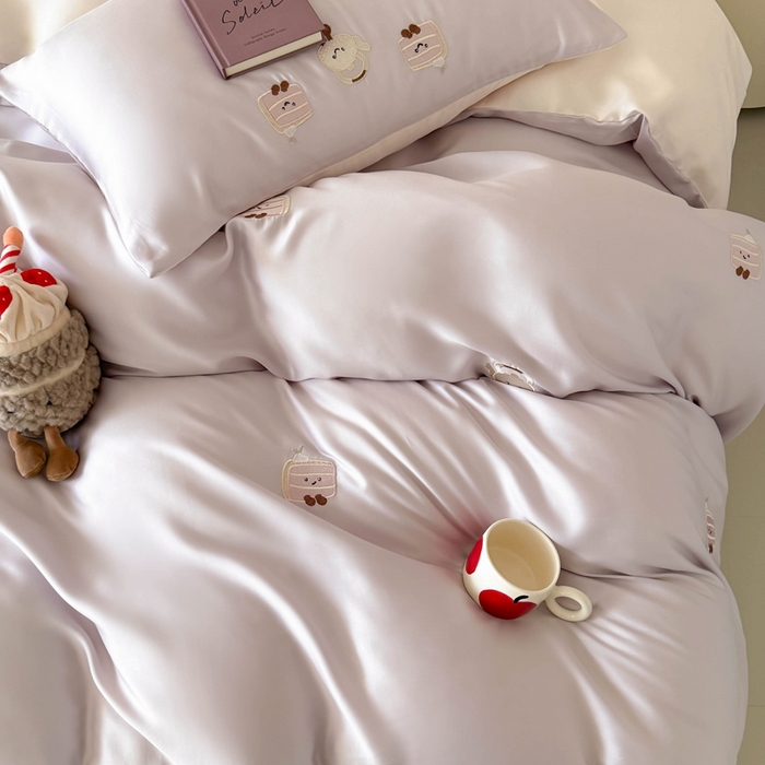 91家纺网 家纺一手货源 找家纺 蜜柚 2025新品60S奥地利兰精天丝小元素刺绣三件套四件套 三明治茶杯-紫粉