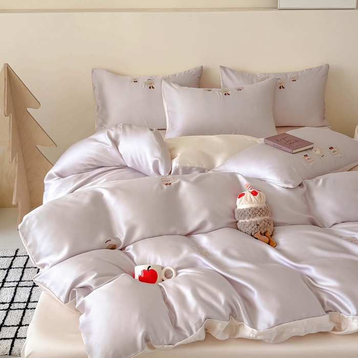 91家纺网 家纺一手货源 找家纺 蜜柚 2025新品60S奥地利兰精天丝小元素刺绣三件套四件套 三明治茶杯-紫粉