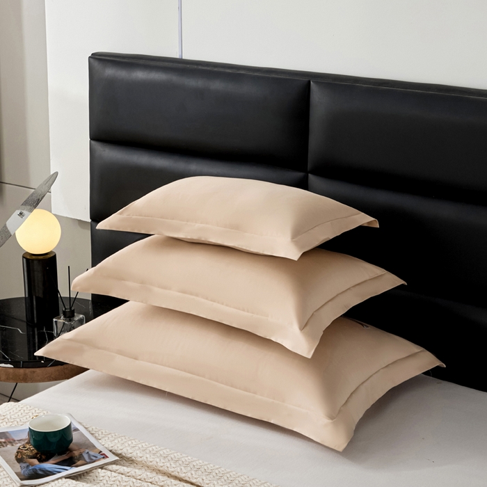 91家纺网 家纺一手货源 找家纺 凯森家纺 100支长绒棉枕套一对装家用纯色枕头套全棉纯棉高级感贡缎枕芯套30x5040X60cm48x74单人 圣殿驼