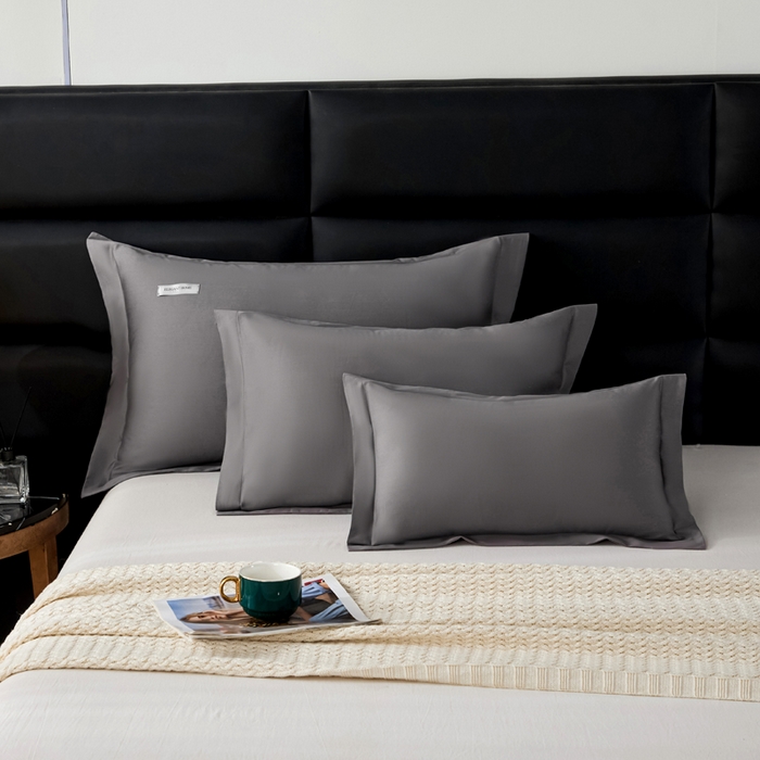 91家纺网 家纺一手货源 找家纺 凯森家纺 100支长绒棉枕套一对装家用纯色枕头套全棉纯棉高级感贡缎枕芯套30x5040X60cm48x74单人 商务灰