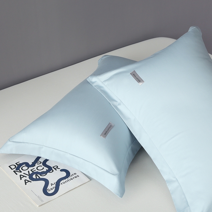 91家纺网 家纺一手货源 找家纺 凯森家纺 100支长绒棉枕套一对装家用纯色枕头套全棉纯棉高级感贡缎枕芯套30x5040X60cm48x74单人 月光蓝