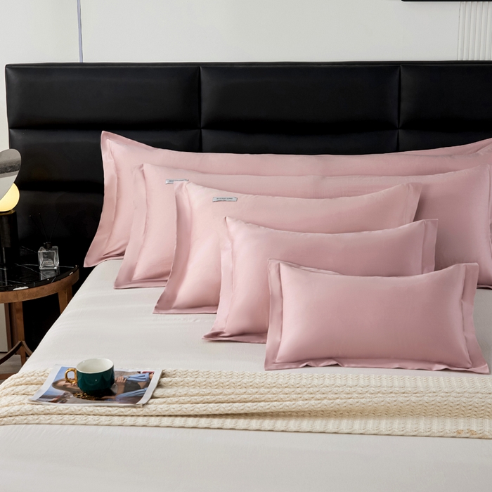 凯森家纺 新疆100支长绒棉双人情侣枕套全棉贡缎长枕套1.2米1.5米枕芯套加长1米8枕头套纯色枕皮 梦幻粉