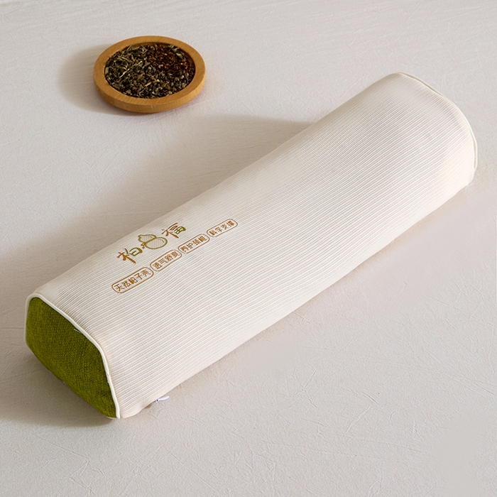 91家纺网 家纺一手货源 找家纺 微枕芯  2025新款柏福系列-草本养生牵引枕 柏福牵引颈椎枕圆柱款绿色边一对装