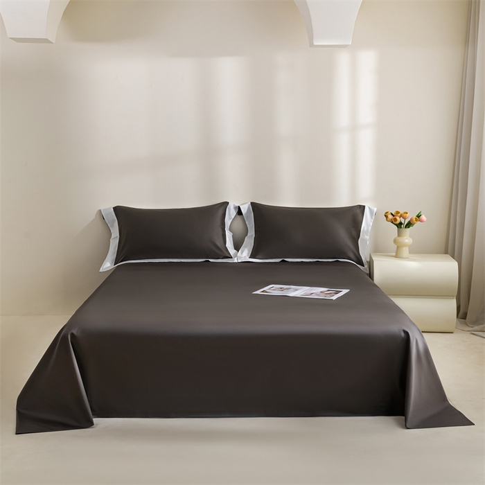 91家纺网 家纺一手货源 找家纺 贝兰仙奴2025新款50双股长绒棉拼边四件套 玄夜