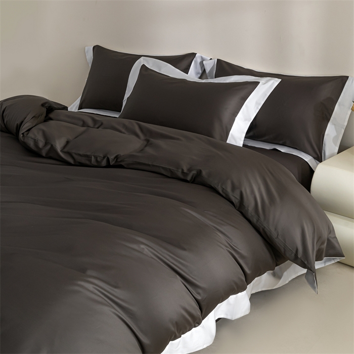 91家纺网 家纺一手货源 找家纺 贝兰仙奴2025新款50双股长绒棉拼边四件套 玄夜