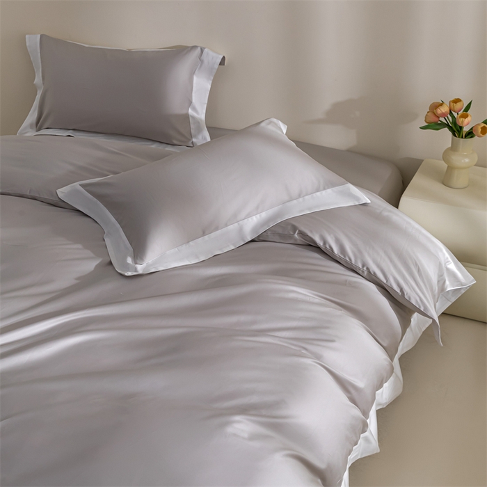 91家纺网 家纺一手货源 找家纺 贝兰仙奴2025新款50双股长绒棉拼边四件套 雅灰