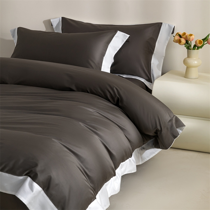 贝兰仙奴2025新款50双股长绒棉拼边四件套 玄夜