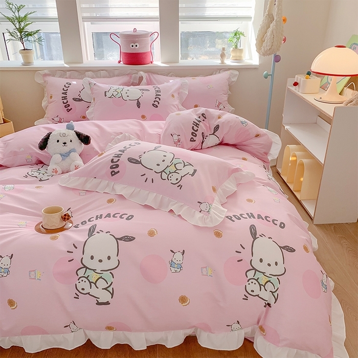 91家纺网 家纺一手货源 找家纺 （总）玉元坊 2025年5月新品 三丽鸥花边被套全棉床单纯棉床裙床笠三四件套-帕恰狗系列