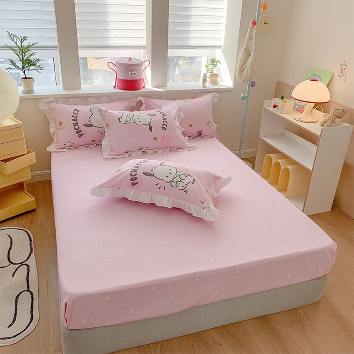 91家纺网 家纺一手货源 找家纺 （总）玉元坊 2025年5月新品 三丽鸥花边被套全棉床单纯棉床裙床笠三四件套-帕恰狗系列