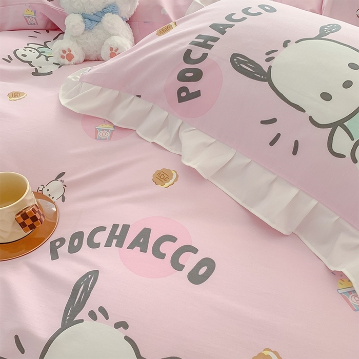 91家纺网 家纺一手货源 找家纺 （总）玉元坊 2025年5月新品 三丽鸥花边被套全棉床单纯棉床裙床笠三四件套-帕恰狗系列