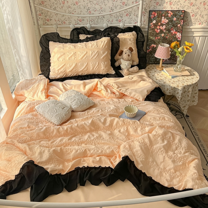 91家纺网 家纺一手货源 找家纺 （总）子钦2025新款泡泡纱韩版雪纺花边单夏被夏被四件套