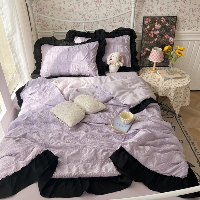 91家纺网 家纺一手货源 找家纺 （总）子钦2025新款泡泡纱韩版雪纺花边单夏被夏被四件套