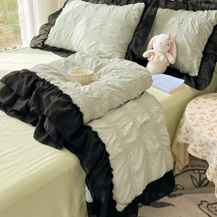 91家纺网 家纺一手货源 找家纺 （总）子钦2025新款泡泡纱韩版雪纺花边单夏被夏被四件套