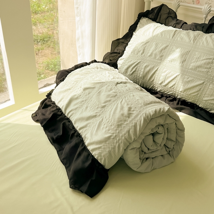 91家纺网 家纺一手货源 找家纺 （总）子钦2025新款泡泡纱韩版雪纺花边单夏被夏被四件套