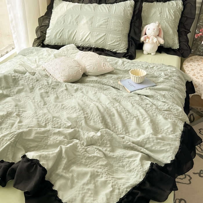 91家纺网 家纺一手货源 找家纺 （总）子钦2025新款泡泡纱韩版雪纺花边单夏被夏被四件套