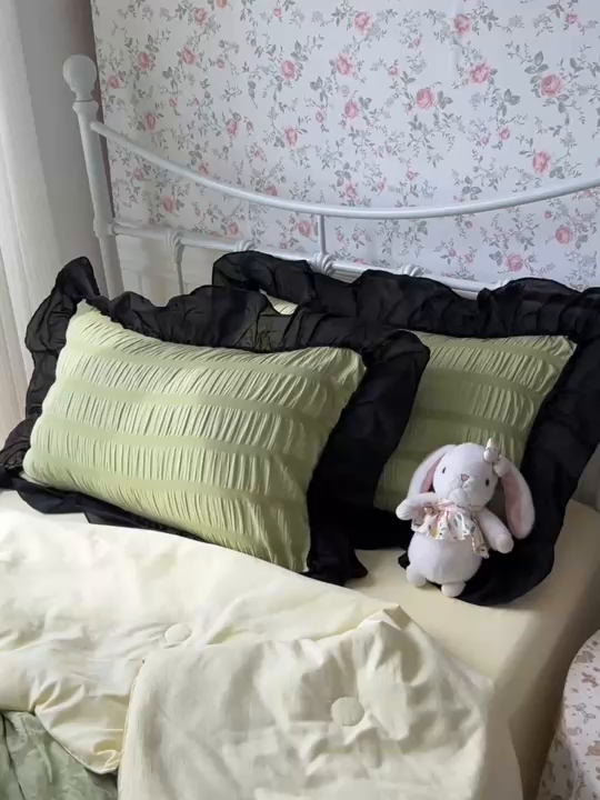 91家纺网 家纺一手货源 找家纺 （总）子钦2025新款泡泡纱韩版雪纺花边单夏被夏被四件套