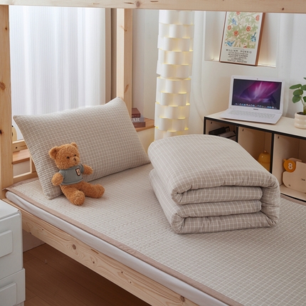 梦精灵家纺 2025新款全棉色织水洗棉四件套纯棉床盖被套罩枕套学生三件套宿舍单人床-床盖款 罗恩灰