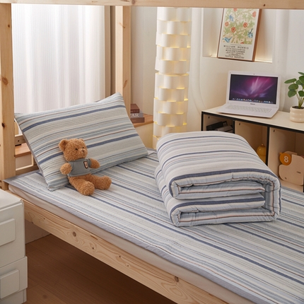 梦精灵家纺 2025新款全棉色织水洗棉四件套纯棉床盖被套罩枕套学生三件套宿舍单人床-床盖款 西蒙蓝