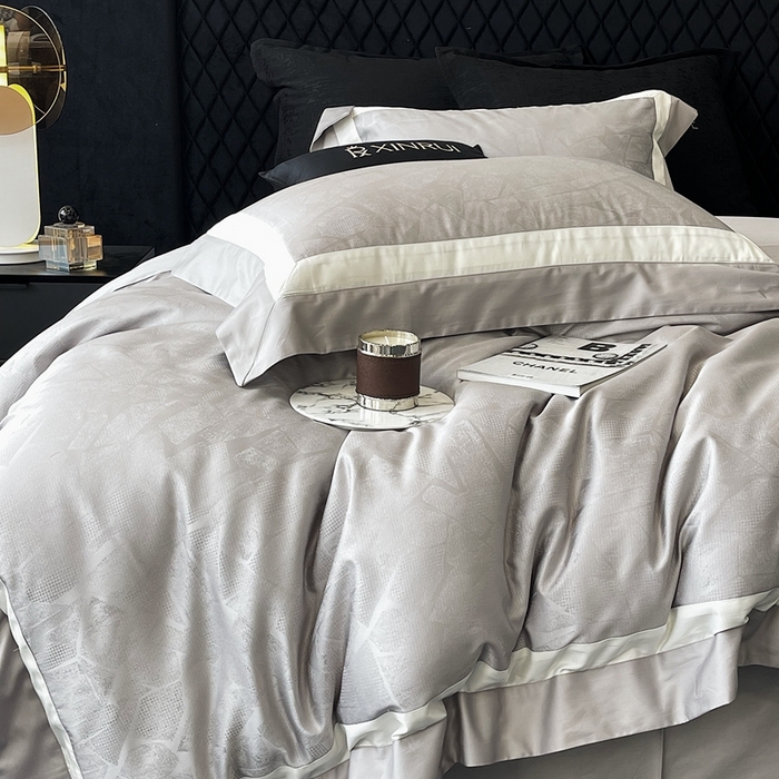 91家纺网 家纺一手货源 找家纺 馨蕊家居 2025新款高精密天丝棉提花流金岁月系列四件套 天丝棉流金岁月-高级灰