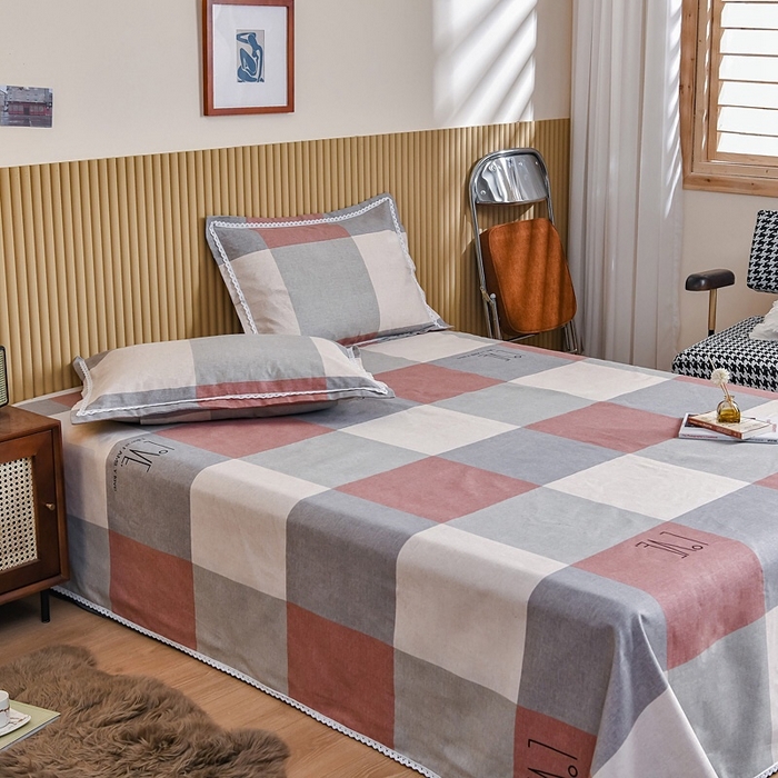 91家纺网 家纺一手货源 找家纺 慕绸家纺（原萌宝老粗布厂家） 2025新款老粗布老帆布空调软凉席原棉粗纱系列床单三件套 LOVE