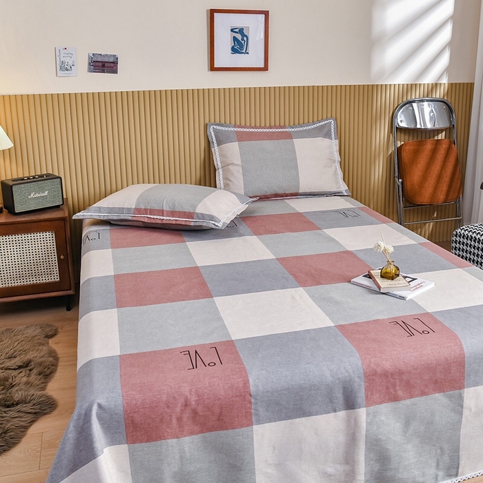 91家纺网 家纺一手货源 找家纺 慕绸家纺（原萌宝老粗布厂家） 2025新款老粗布老帆布空调软凉席原棉粗纱系列床单三件套 LOVE