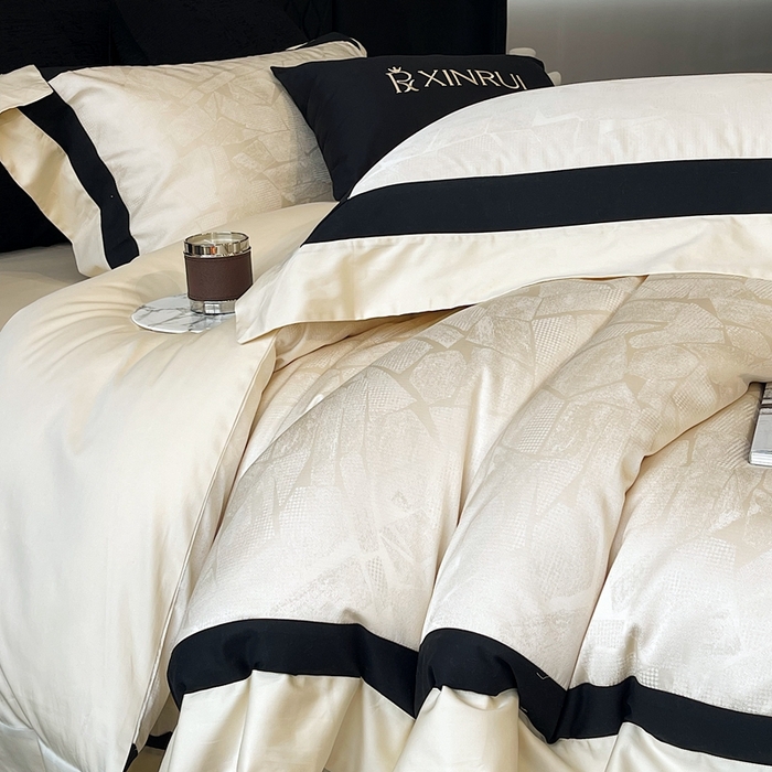 91家纺网 家纺一手货源 找家纺 馨蕊家居 2025新款高精密天丝棉提花流金岁月系列四件套 天丝棉流金岁月-香槟