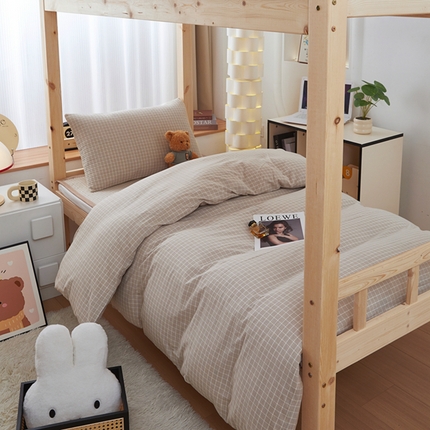 91家纺网 家纺一手货源 找家纺 梦精灵家纺 2025新款全棉色织水洗棉四件套纯棉床盖被套罩枕套学生三件套宿舍单人床-床盖款 罗恩灰