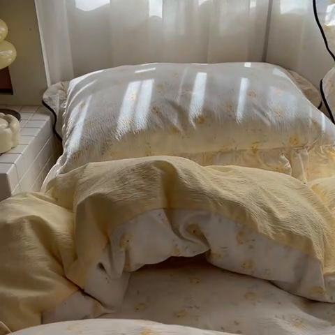 91家纺网 家纺一手货源 找家纺 （总）春光里 2025新款亲肤舒适木棉皱皱纱花边四件套