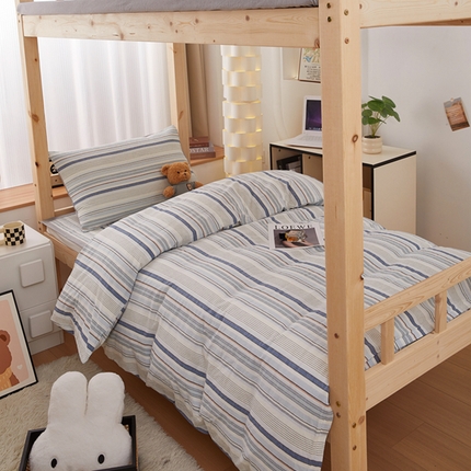 91家纺网 家纺一手货源 找家纺 梦精灵家纺 2025新款全棉色织水洗棉四件套纯棉床盖被套罩枕套学生三件套宿舍单人床-床盖款 西蒙蓝