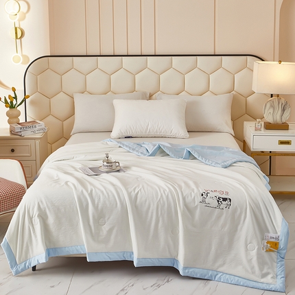 全美家居 2025新款高克重水洗棉牛奶大豆纤维夏被 牛奶夏被蓝