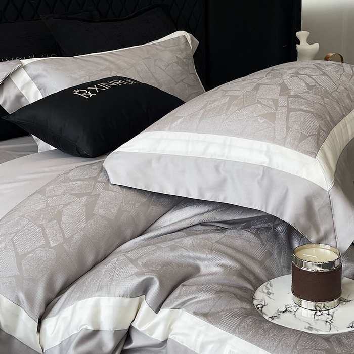 91家纺网 家纺一手货源 找家纺 馨蕊家居 2025新款高精密天丝棉提花流金岁月系列四件套 天丝棉流金岁月-高级灰