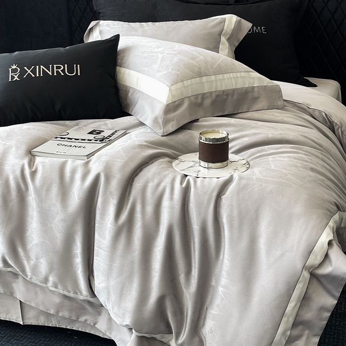 91家纺网 家纺一手货源 找家纺 馨蕊家居 2025新款高精密天丝棉提花流金岁月系列四件套 天丝棉流金岁月-高级灰