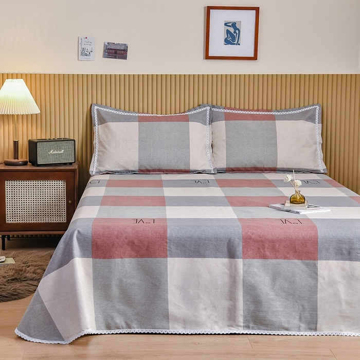 91家纺网 家纺一手货源 找家纺 慕绸家纺（原萌宝老粗布厂家） 2025新款老粗布老帆布空调软凉席原棉粗纱系列床单三件套 LOVE