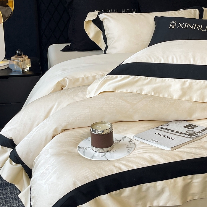 91家纺网 家纺一手货源 找家纺 馨蕊家居 2025新款高精密天丝棉提花流金岁月系列四件套 天丝棉流金岁月-香槟