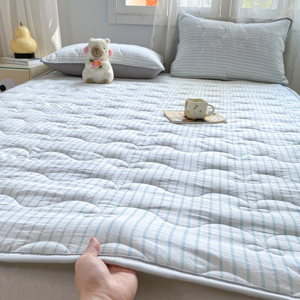 （总）麒东家纺 2025新款ins条纹水洗夹棉床垫