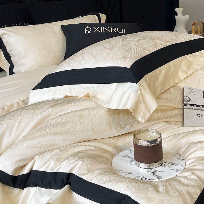 91家纺网 家纺一手货源 找家纺 馨蕊家居 2025新款高精密天丝棉提花流金岁月系列四件套 天丝棉流金岁月-香槟