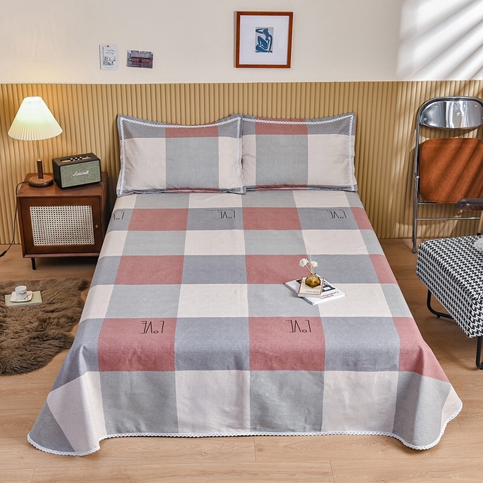 91家纺网 家纺一手货源 找家纺 慕绸家纺（原萌宝老粗布厂家） 2025新款老粗布老帆布空调软凉席原棉粗纱系列床单三件套 LOVE