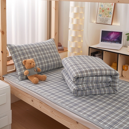 梦精灵家纺 2025新款全棉色织水洗棉四件套纯棉床盖被套罩枕套学生三件套宿舍单人床-床盖款 利奥蓝