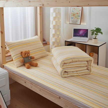 梦精灵家纺 2025新款全棉色织水洗棉四件套纯棉床盖被套罩枕套学生三件套宿舍单人床-床盖款 西蒙黄