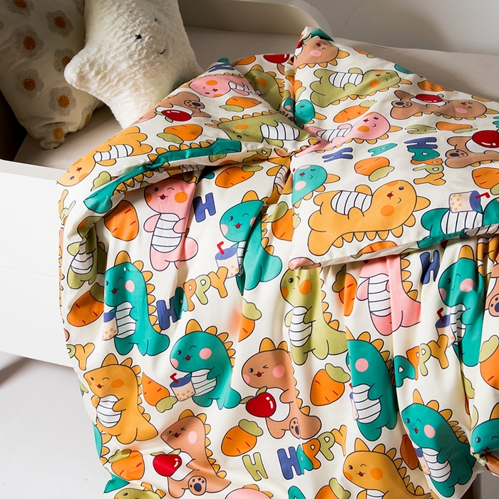 91家纺网 家纺一手货源 找家纺 鑫田家纺 婴幼儿蚕丝被100%桑蚕丝长丝全棉卡通幼儿园被芯夏被春秋被冬被  吃货小恐龙