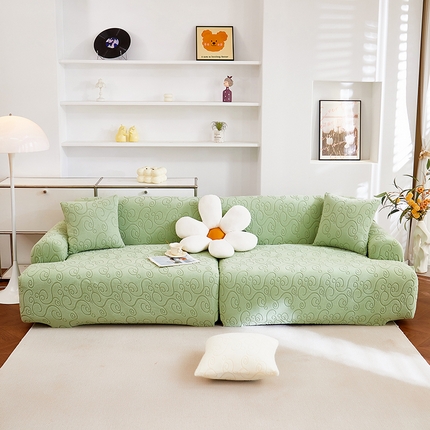丝绮鹿 2025新款雕花绒沙发套年华（直排松紧款） 草绿