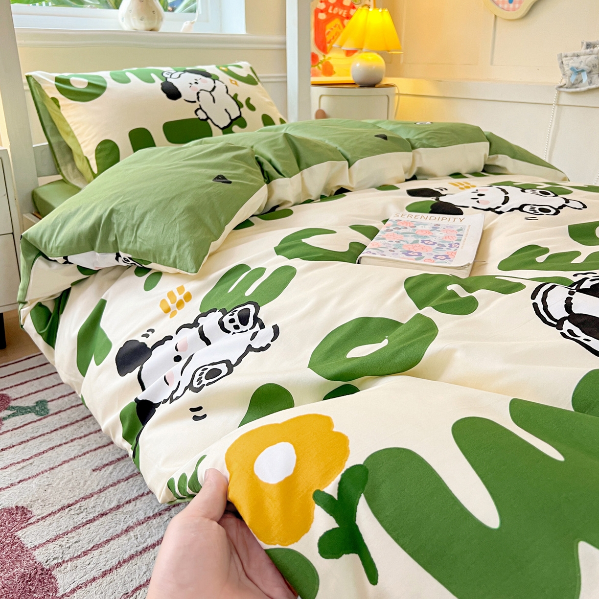 91家纺网 家纺一手货源 找家纺 西引力 2025新款全棉印花学生宿舍三件套四件套 皮皮狗