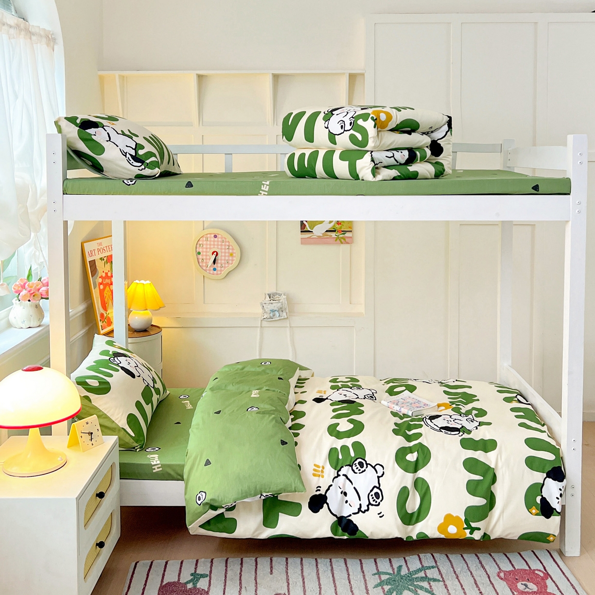 91家纺网 家纺一手货源 找家纺 西引力 2025新款全棉印花学生宿舍三件套四件套 皮皮狗