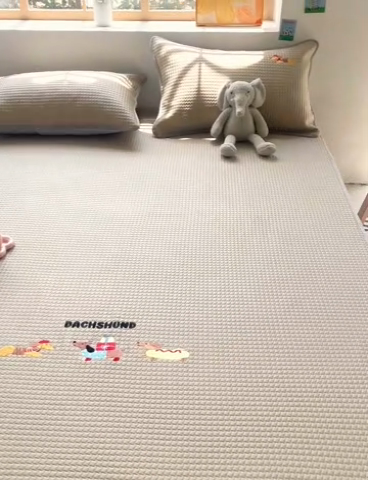 91家纺网 家纺一手货源 找家纺 千朵 2025新款冰豆豆绣花凉席 喜狗