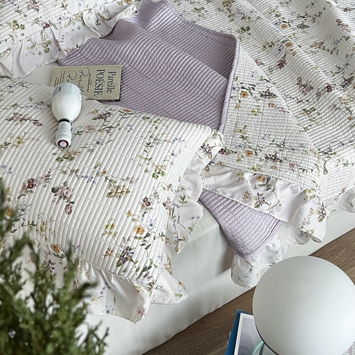 91家纺网 家纺一手货源 找家纺 2025新款悠扬床盖三件套 茶枝紫花