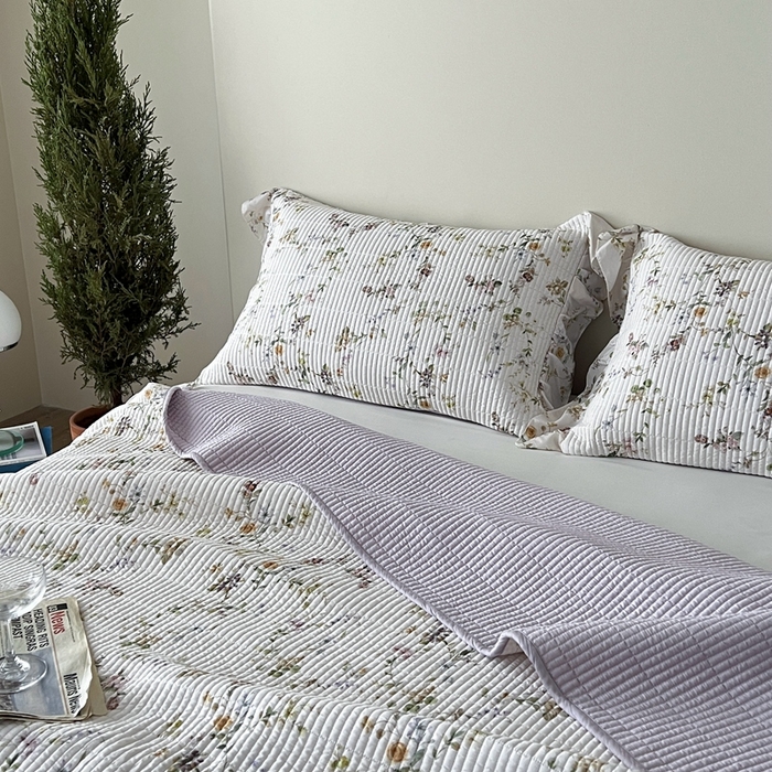 91家纺网 家纺一手货源 找家纺 2025新款悠扬床盖三件套 茶枝紫花