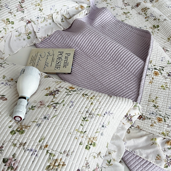 91家纺网 家纺一手货源 找家纺 2025新款悠扬床盖三件套 茶枝紫花