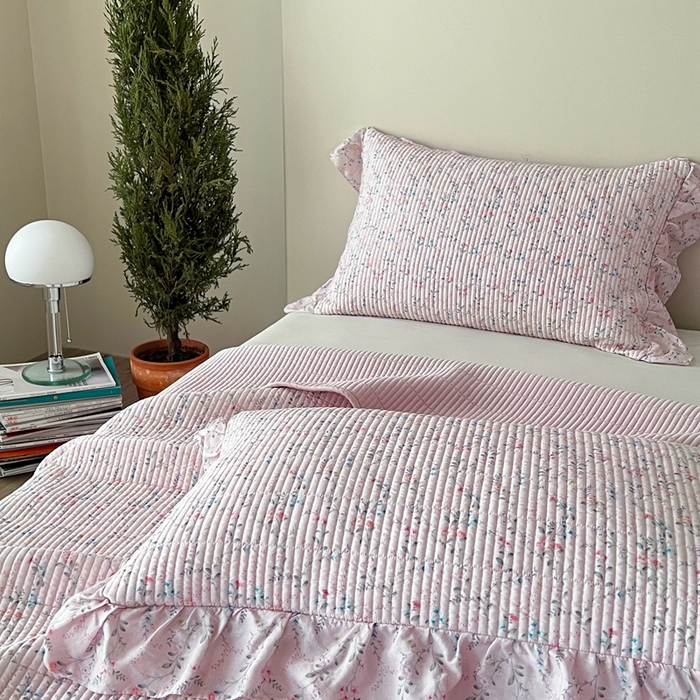 91家纺网 家纺一手货源 找家纺 2025新款悠扬床盖三件套 浅知粉