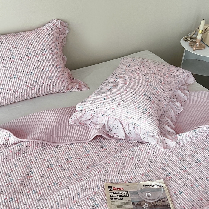 91家纺网 家纺一手货源 找家纺 2025新款悠扬床盖三件套 浅知粉