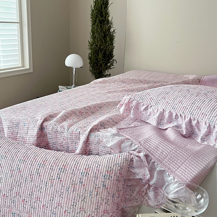 91家纺网 家纺一手货源 找家纺 2025新款悠扬床盖三件套 浅知粉